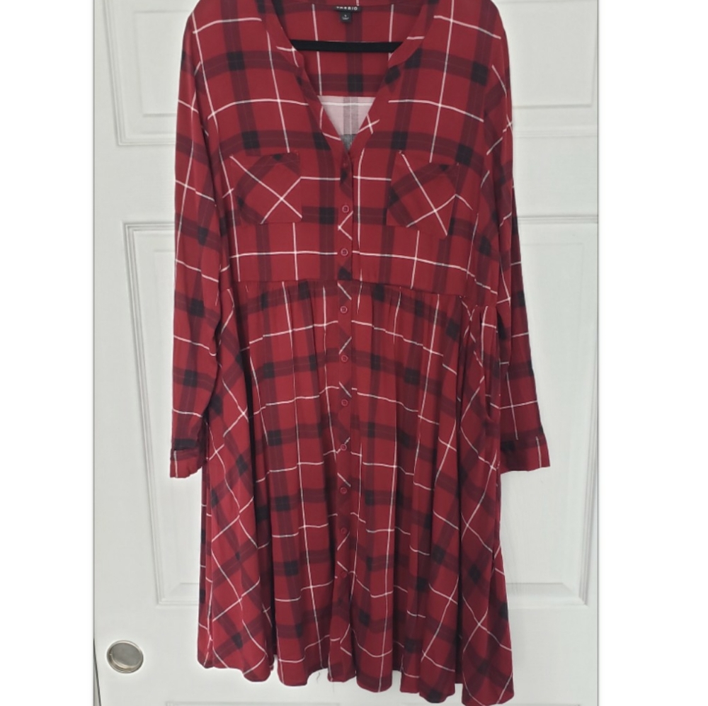 Torrid Red Plaid Challis Shirt Dress - Size 1